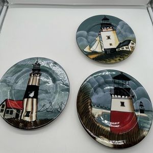 Set of 3 Sakura By The Sea Salad Dessert  Plates David Carter Brown Lighthouses